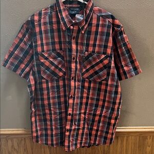 Harley-Davidson Orange and Black Plaid Button-Down Shirt 2XL